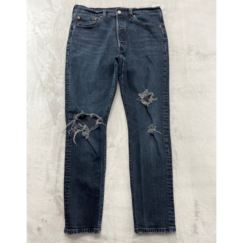 Levis 501 Premium Jeans Men 32x30 Black Distressed Ripped Straight Button Fly